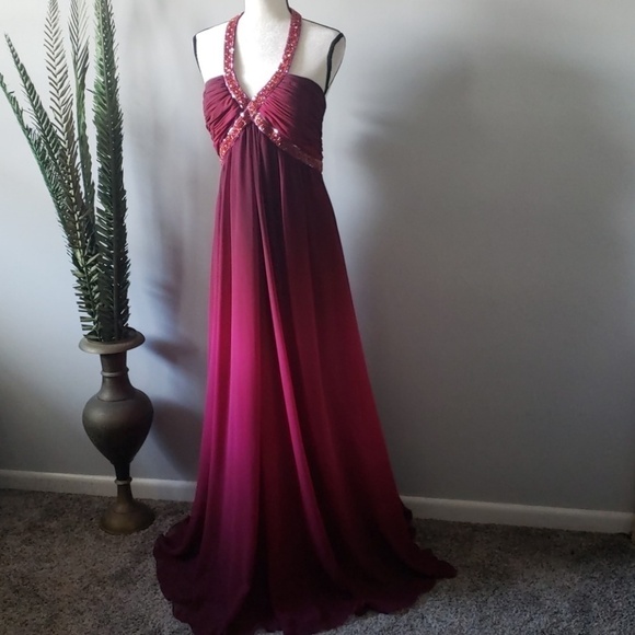 JS Boutique beaded ombre halter neck gown - Picture 1 of 8